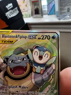 Pokemon Blastoise & Piplup GX Alternate Full Art 215/236 Sm-Cosmic Eclipse Holo - Image 4