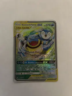 Pokemon TCG Blastoise & Piplup GX Alternate Full Art 215/236 SM Cosmic Eclipse - Image 1