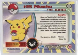 Pikachu 1st Printing (Blue Topps Logo) Pokemon TV Animation Edition Series 1 #25 - Image 2