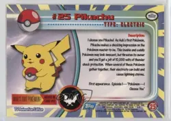Pikachu 1st Printing (Blue Topps Logo) Pokemon TV Animation Edition Series 1 #25 - Image 2