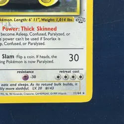 ⭐ Snorlax 11/64 ⭐ Original Holo Rare Jungle Set Pokemon Card WOTC TCG 1999 - Image 3