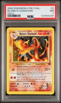 2000 POKEMON GYM CHALLENGE HOLO #2 BLAINE'S CHARIZARD PSA 7 - Image 1