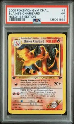 2000 POKEMON GYM CHALLENGE HOLO-1ST EDITION #2 BLAINE'S CHARIZARD PSA 7 - Image 1