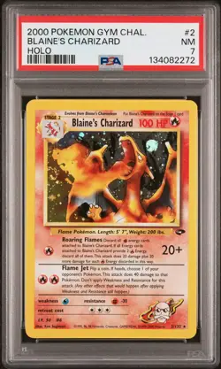 2000 POKEMON GYM CHALLENGE HOLO #2 BLAINE'S CHARIZARD PSA 7 - Image 1