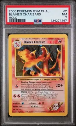 Pokemon Gym Challenge Holo Rare Blaine's Charizard 2/132 2000 PSA 7 NM - Image 1