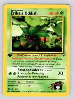 Erika's Oddish 47/132 Uncommon Pokemon 2000 Gym Heroes 1st Edition NM - Image 1