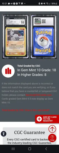 (POP 18) CGC 10 GEM MINT Pokemon EX Legend Maker Geodude Holo 53/92 STAMPED - Image 4