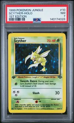 1999 POKEMON JUNGLE 1ST EDITION #10 SCYTHER-HOLO PSA 7 - Image 1