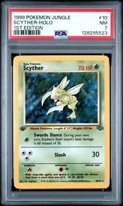 1999 POKEMON JUNGLE 1ST EDITION #10 SCYTHER-HOLO PSA 7 - Image 1
