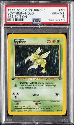1999 POKEMON JUNGLE 1ST ED #10 SCYTHER-HOLO PSA 8 - Image 1