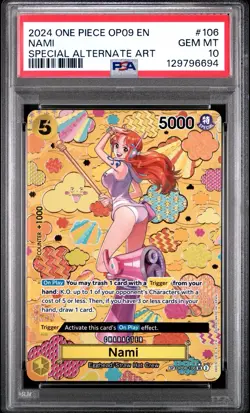 2024 One Piece OP09 EN Nami OP08-106 SP Alternate Art GEM MINT PSA 10 - Image 3