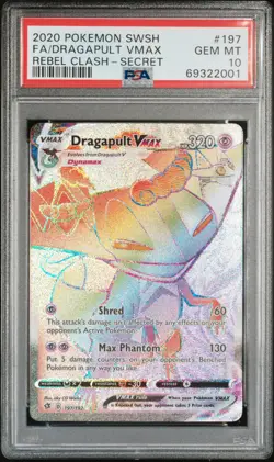 2020 POKEMON SWORD & SHIELD REBEL CLASH FA/DRAGAPULT VMAX#197 SECRET PSA 10 - Image 1
