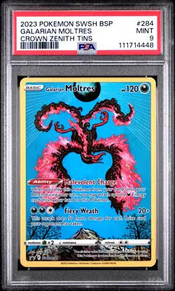 2023 Pokemon Swsh Black Star Promo #284 Galarian Moltres Crown Zenith Tin PSA 9 - Image 1