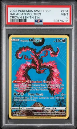 2023 POKEMON SWSH BLACK STAR PROMO CROWN ZENITH TIN #284 GALARIAN MOLTRES PSA 9 - Image 1