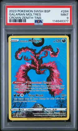 2023 POKEMON SWSH BLACK STAR PROMO CROWN ZENITH TIN #284 GALARIAN MOLTRES PSA 9 - Image 1