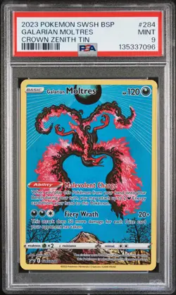 2023 POKEMON SWSH BLACK STAR PROMO CROWN ZENITH TIN #284 GALARIAN MOLTRES PSA 9 - Image 1