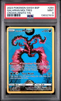 2023 POKEMON SWSH BLACK STAR PROMO CROWN ZENITH TIN #284 GALARIAN MOLTRES PSA 9 - Image 1