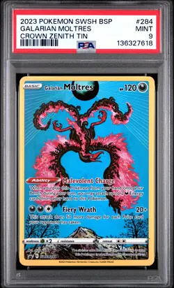2023 POKEMON SWSH BLACK STAR PROMO CROWN ZENITH TIN #284 GALARIAN MOLTRES PSA 9 - Image 1