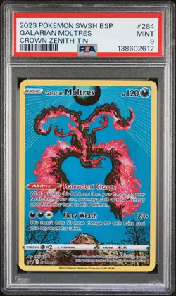 2023 POKEMON SWSH BLACK STAR PROMO CROWN ZENITH TIN #284 GALARIAN MOLTRES PSA 9 - Image 1