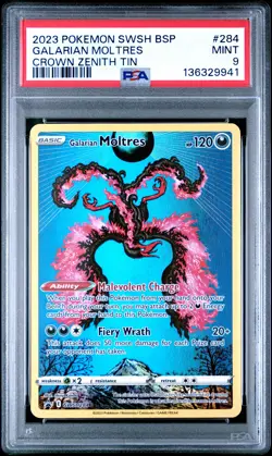 2023 POKEMON SWSH BLACK STAR PROMO CROWN ZENITH TIN #284 GALARIAN MOLTRES PSA 9 - Image 1