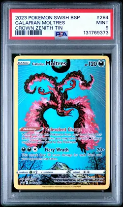2023 POKEMON SWSH BLACK STAR PROMO CROWN ZENITH TIN #284 GALARIAN MOLTRES PSA 9 - Image 1
