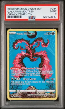 2023 POKEMON SWSH BLACK STAR PROMO CROWN ZENITH TIN #284 GALARIAN MOLTRES PSA 9 - Image 1