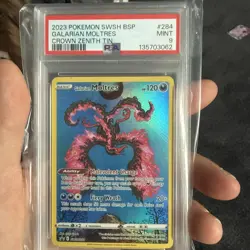 2023 POKEMON SWSH BLACK STAR PROMO 284 GALARIAN MOLTRES CROWN ZENITH TIN PSA 9 - Image 2