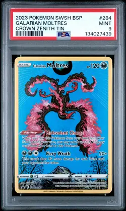2023 POKEMON SWSH BLACK STAR PROMO CROWN ZENITH TIN #284 GALARIAN MOLTRES PSA 9 - Image 1