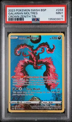 2023 POKEMON SWSH BLACK STAR PROMO CROWN ZENITH TIN #284 GALARIAN MOLTRES PSA 9 - Image 1