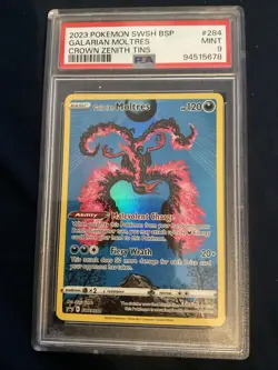 2023 POKEMON SWSH BLACK STAR PROMO CROWN ZENITH TIN #284 GALARIAN MOLTRES PSA 9 - Image 1