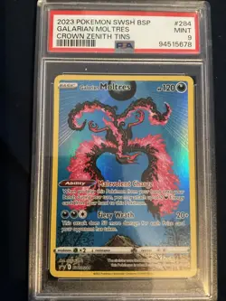 2023 POKEMON SWSH BLACK STAR PROMO CROWN ZENITH TIN #284 GALARIAN MOLTRES PSA 9 - Image 3