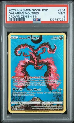 2023 POKEMON SWSH BLACK STAR PROMO 284 GALARIAN MOLTRES CROWN ZENITH TIN PSA 9 - Image 1