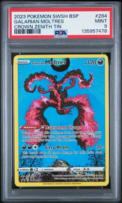2023 POKEMON SWSH BLACK STAR PROMO CROWN ZENITH TIN #284 GALARIAN MOLTRES PSA 9 - Image 1