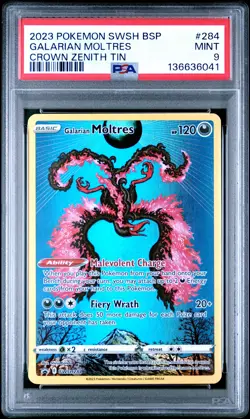 2023 POKEMON SWSH BLACK STAR PROMO CROWN ZENITH TIN #284 GALARIAN MOLTRES PSA 9 - Image 1