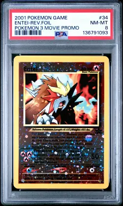 2001 POKEMON GAME MOVIE POKEMON 3 MOVIE PROMO #34 ENTEI-REVERSE FOIL PSA 8 - Image 1
