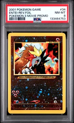 2001 POKEMON GAME MOVIE POKEMON 3 MOVIE PROMO #34 ENTEI-REVERSE FOIL PSA 8 - Image 1