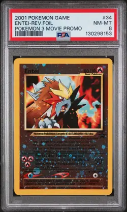 2001 POKEMON GAME MOVIE POKEMON 3 MOVIE PROMO #34 ENTEI-REVERSE FOIL PSA 8 - Image 1