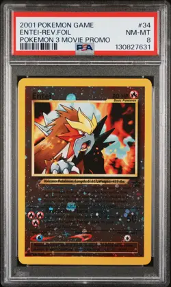 2001 POKEMON GAME MOVIE POKEMON 3 MOVIE PROMO #34 ENTEI-REVERSE FOIL PSA 8 - Image 1