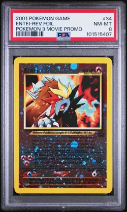 2001 POKEMON GAME MOVIE POKEMON 3 MOVIE PROMO #34 ENTEI-REVERSE FOIL PSA 8 - Image 1
