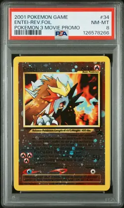 2001 POKEMON GAME MOVIE POKEMON 3 MOVIE PROMO #34 ENTEI-REVERSE FOIL PSA 8 - Image 1