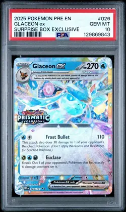 PSA 10 Glaceon ex Prismatic Evolutions Stamp Surprise Box Promo 026/131 2025 GEM - Image 1