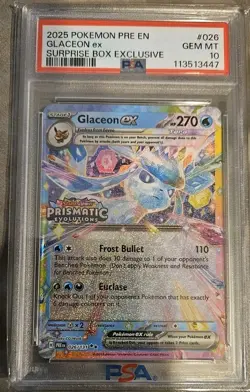 PSA 10 Glaceon ex Prismatic Evolutions Stamp Surprise Box Promo 026/131 2025 GEM - Image 1