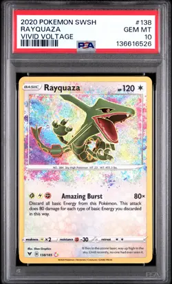 2020 POKEMON SWORD & SHIELD VIVID VOLTAGE #138 RAYQUAZA PSA 10 - Image 1