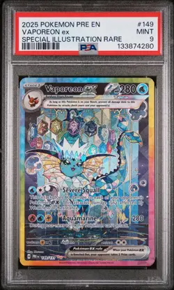 2025 POKEMON PRISMATIC EVOLUTIONS SPECIAL ILLUSTRATION RARE VAPOREON EX PSA 9 - Image 1