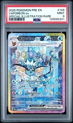 2025 POKEMON PRISMATIC EVOLUTIONS SPECIAL ILLUSTRATION RARE VAPOREON EX PSA 9 - Image 1