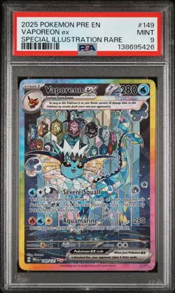 2025 POKEMON PRISMATIC EVOLUTIONS SPECIAL ILLUSTRATION RARE VAPOREON EX PSA 9 - Image 1