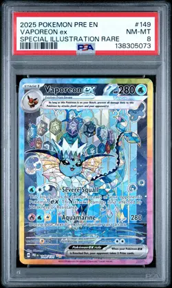 2025 POKEMON PRISMATIC EVOLUTIONS SPECIAL ILLUSTRATION RARE VAPOREON EX PSA 8 - Image 1