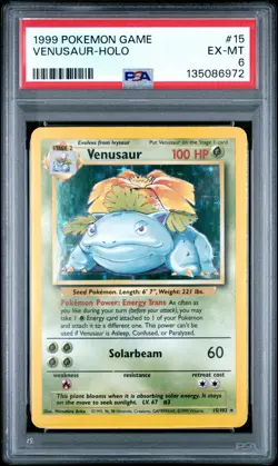 1999 POKEMON BASE SET UNLIMITED #15 VENUSAUR-HOLO PSA 6 - Image 1
