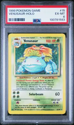 1999 POKEMON BASE SET UNLIMITED #15 VENUSAUR-HOLO PSA 6 - Image 1