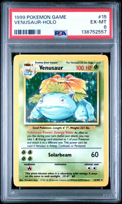 1999 POKEMON BASE SET UNLIMITED #15 VENUSAUR-HOLO PSA 6 - Image 1